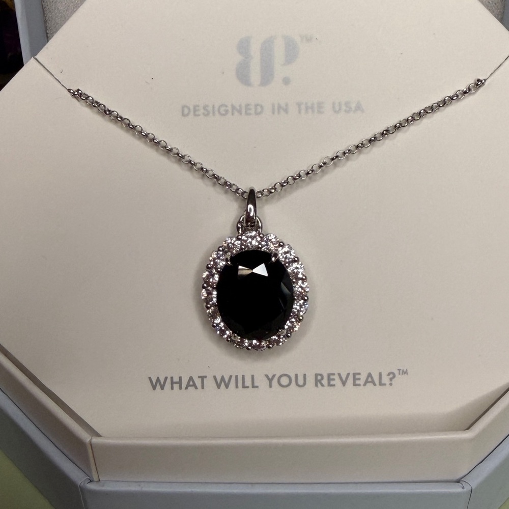 Elegant Black Onyx and Rhodium Pendant Necklace